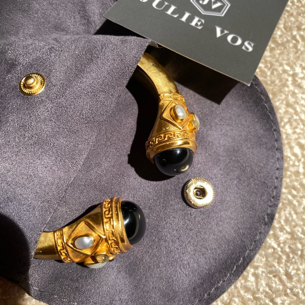 Julie Vos Gold Bangle with Black and Pearl Accents